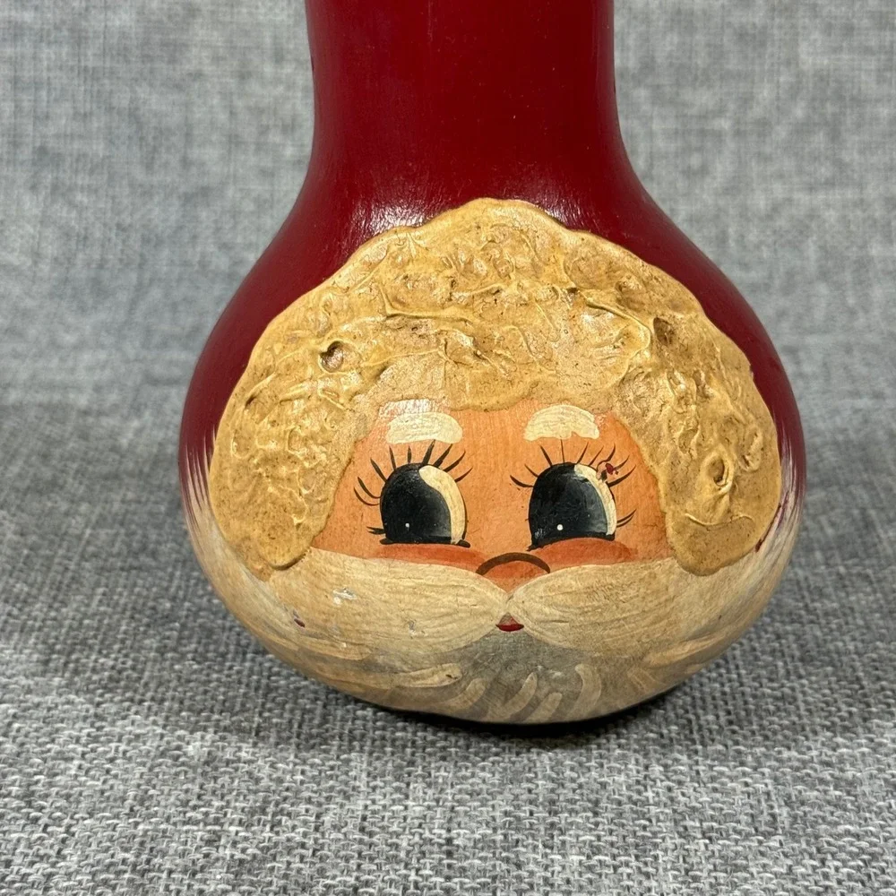 VTG Handmade Santa Claus Gourd Figurine Red Folk Art Christmas Decor 1990 Signed